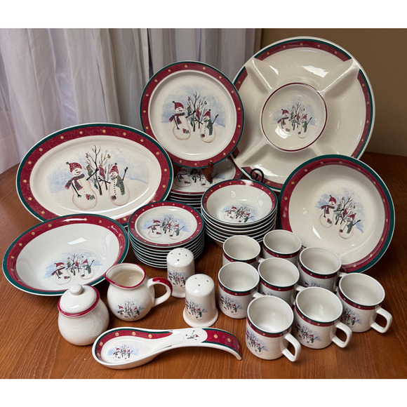 Set/4 Royal Season Coffee Mugs Stoneware Snowman Winter Christmas Dishes - Picture 6 of 8